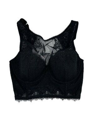 Victoria's Secret Lace Padded Longline Demi Bralette Size 38D Black Floral Mesh